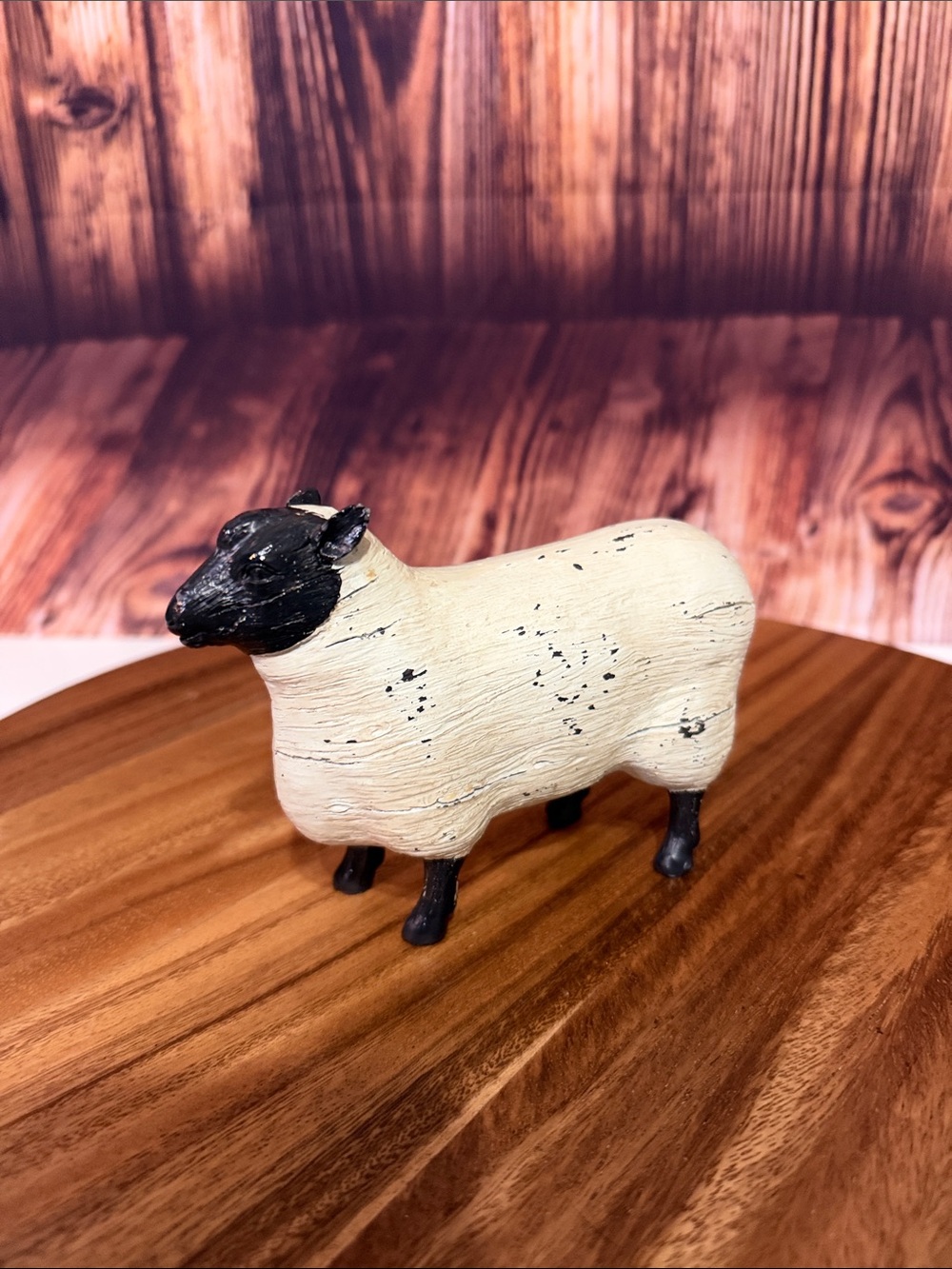 Rustic Cream and Black Sheep Figurine - Decorative Home Accent